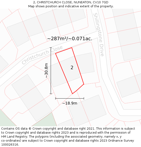 2, CHRISTCHURCH CLOSE, NUNEATON, CV10 7GD: Plot and title map