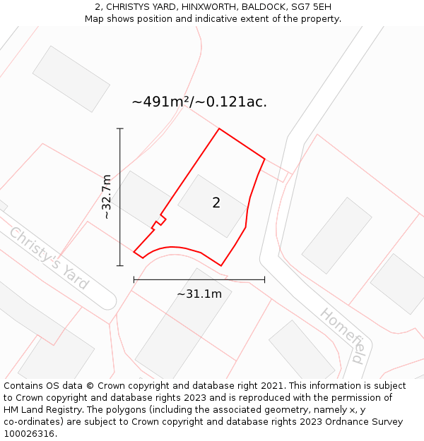 2, CHRISTYS YARD, HINXWORTH, BALDOCK, SG7 5EH: Plot and title map