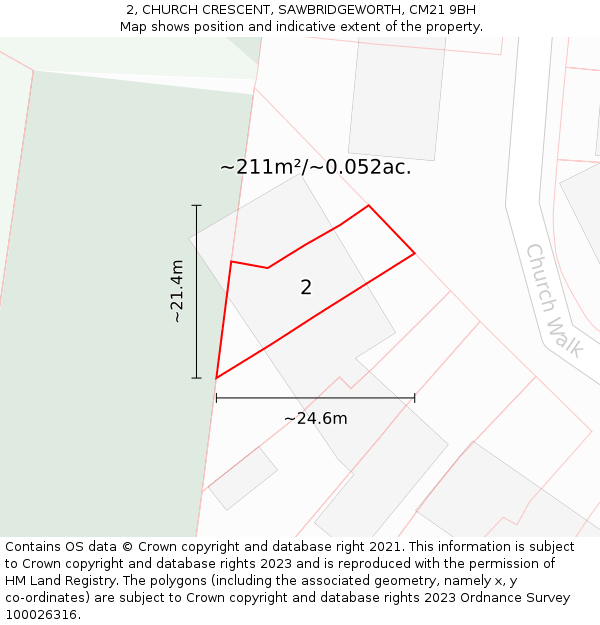 2, CHURCH CRESCENT, SAWBRIDGEWORTH, CM21 9BH: Plot and title map