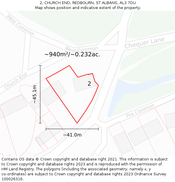 2, CHURCH END, REDBOURN, ST ALBANS, AL3 7DU: Plot and title map