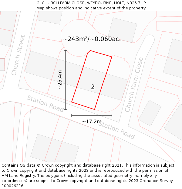 2, CHURCH FARM CLOSE, WEYBOURNE, HOLT, NR25 7HP: Plot and title map