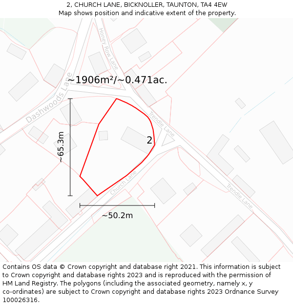 2, CHURCH LANE, BICKNOLLER, TAUNTON, TA4 4EW: Plot and title map