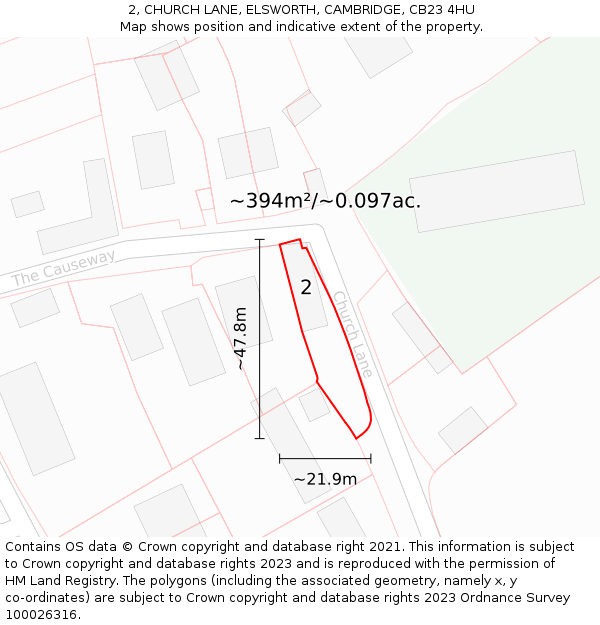 2, CHURCH LANE, ELSWORTH, CAMBRIDGE, CB23 4HU: Plot and title map