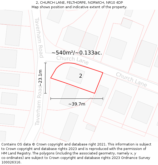 2, CHURCH LANE, FELTHORPE, NORWICH, NR10 4DP: Plot and title map