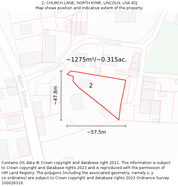 2, CHURCH LANE, NORTH KYME, LINCOLN, LN4 4DJ: Plot and title map