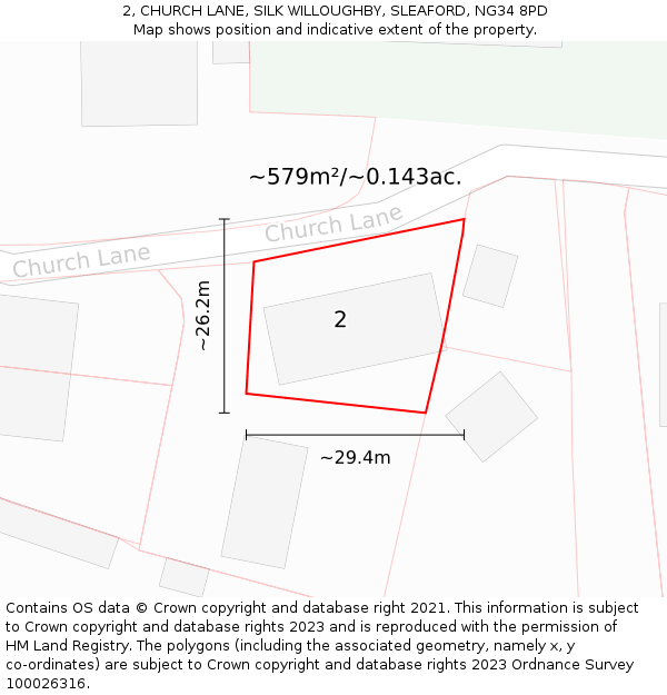 2, CHURCH LANE, SILK WILLOUGHBY, SLEAFORD, NG34 8PD: Plot and title map