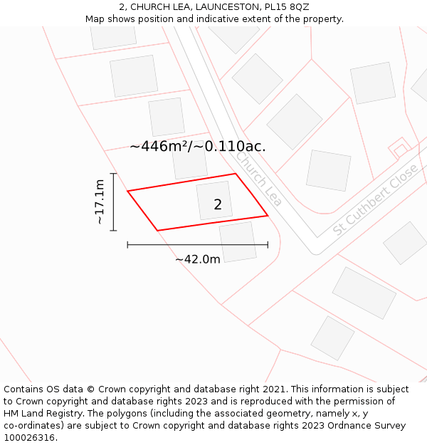 2, CHURCH LEA, LAUNCESTON, PL15 8QZ: Plot and title map