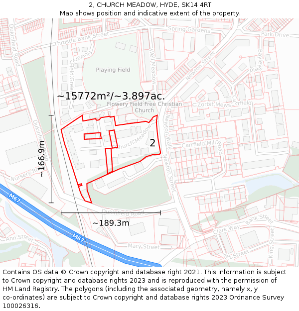 2, CHURCH MEADOW, HYDE, SK14 4RT: Plot and title map