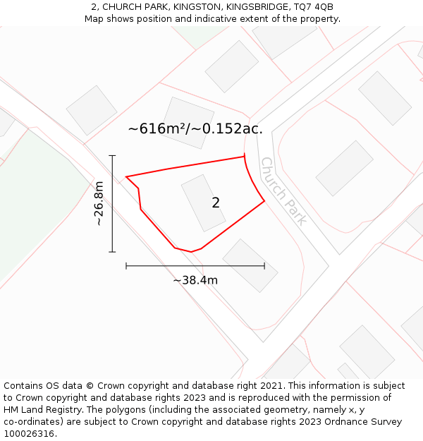 2, CHURCH PARK, KINGSTON, KINGSBRIDGE, TQ7 4QB: Plot and title map