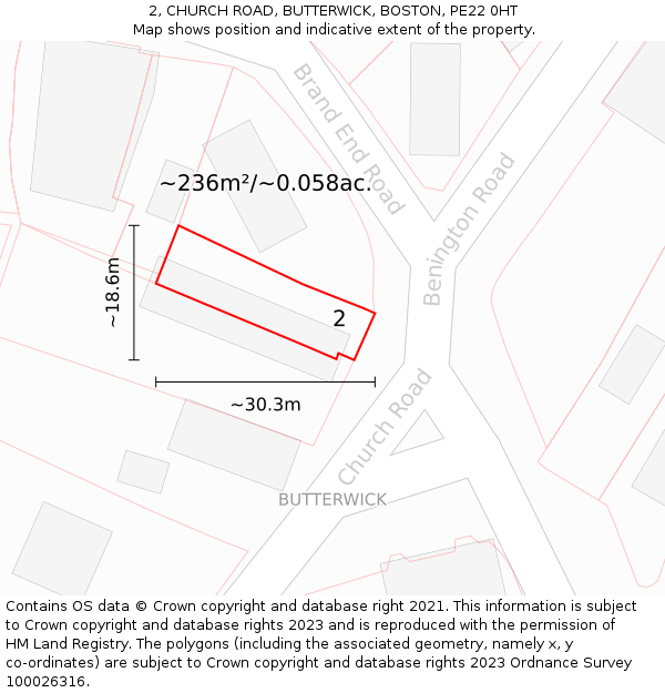 2, CHURCH ROAD, BUTTERWICK, BOSTON, PE22 0HT: Plot and title map