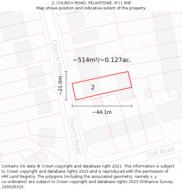 2, CHURCH ROAD, FELIXSTOWE, IP11 9NF: Plot and title map