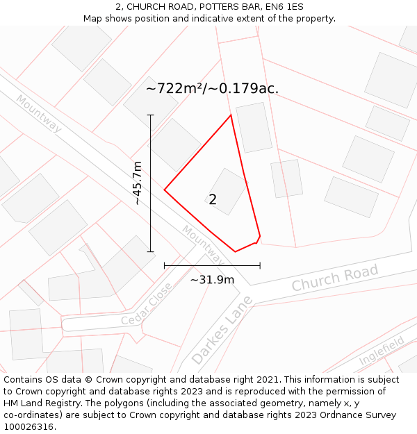 2, CHURCH ROAD, POTTERS BAR, EN6 1ES: Plot and title map