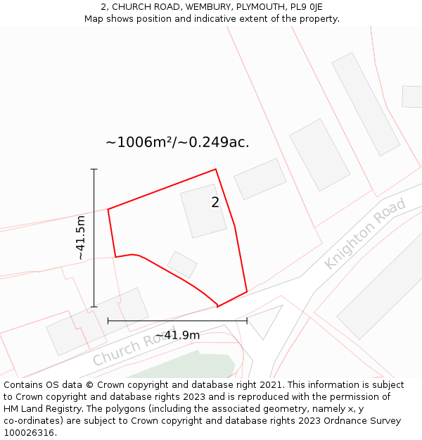 2, CHURCH ROAD, WEMBURY, PLYMOUTH, PL9 0JE: Plot and title map