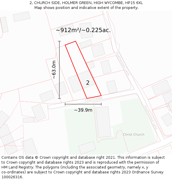 2, CHURCH SIDE, HOLMER GREEN, HIGH WYCOMBE, HP15 6XL: Plot and title map