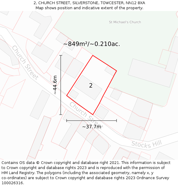 2, CHURCH STREET, SILVERSTONE, TOWCESTER, NN12 8XA: Plot and title map