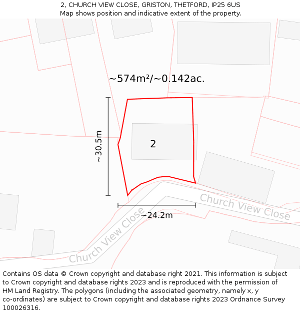 2, CHURCH VIEW CLOSE, GRISTON, THETFORD, IP25 6US: Plot and title map