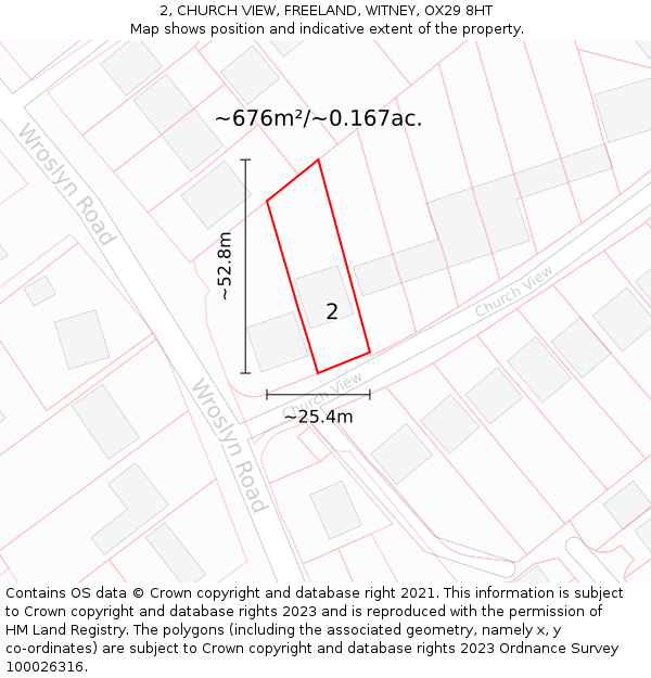 2, CHURCH VIEW, FREELAND, WITNEY, OX29 8HT: Plot and title map