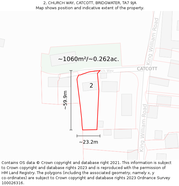 2, CHURCH WAY, CATCOTT, BRIDGWATER, TA7 9JA: Plot and title map