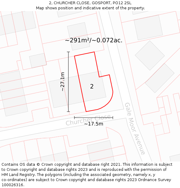 2, CHURCHER CLOSE, GOSPORT, PO12 2SL: Plot and title map