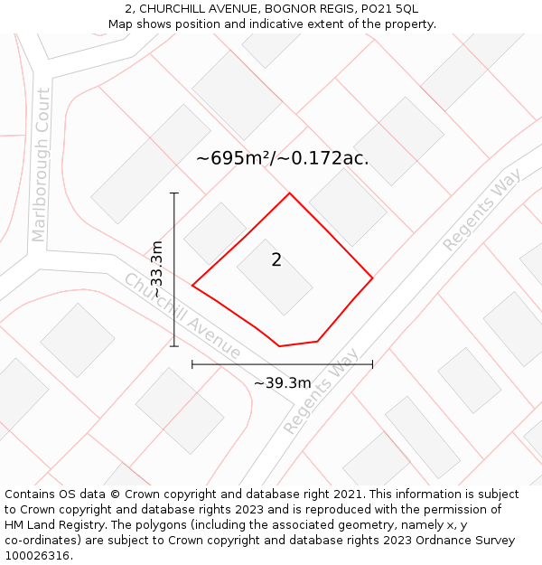 2, CHURCHILL AVENUE, BOGNOR REGIS, PO21 5QL: Plot and title map