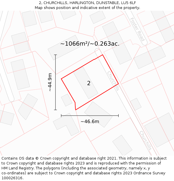 2, CHURCHILLS, HARLINGTON, DUNSTABLE, LU5 6LF: Plot and title map