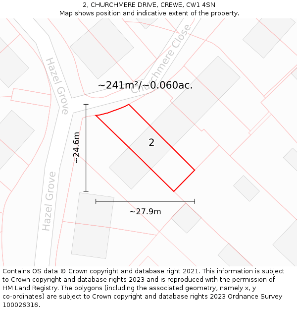 2, CHURCHMERE DRIVE, CREWE, CW1 4SN: Plot and title map