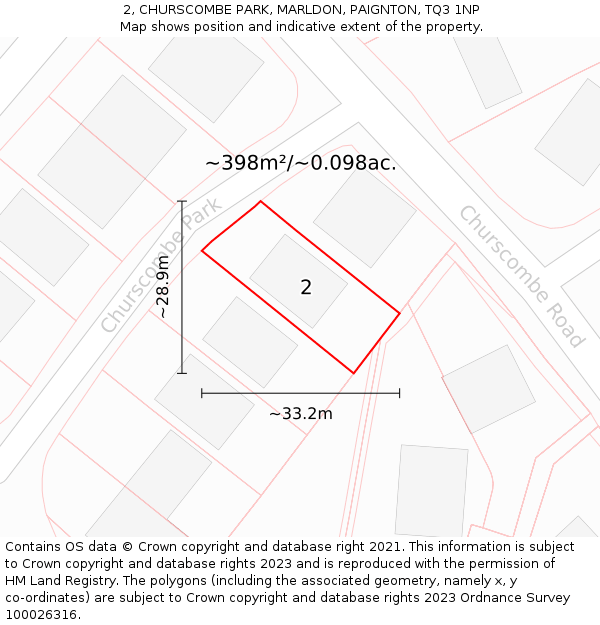 2, CHURSCOMBE PARK, MARLDON, PAIGNTON, TQ3 1NP: Plot and title map