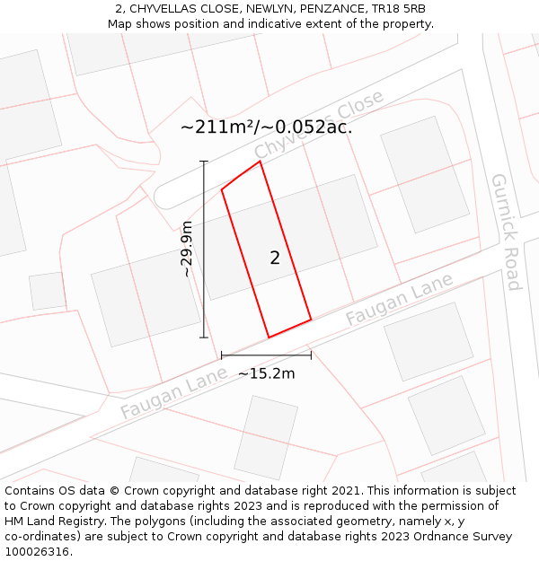 2, CHYVELLAS CLOSE, NEWLYN, PENZANCE, TR18 5RB: Plot and title map