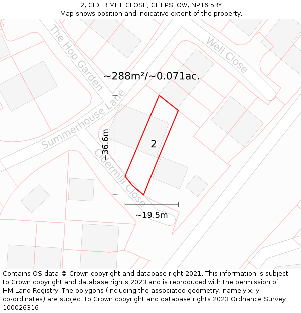 2, CIDER MILL CLOSE, CHEPSTOW, NP16 5RY: Plot and title map