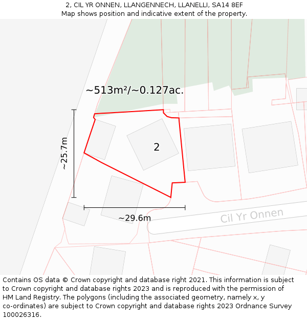 2, CIL YR ONNEN, LLANGENNECH, LLANELLI, SA14 8EF: Plot and title map