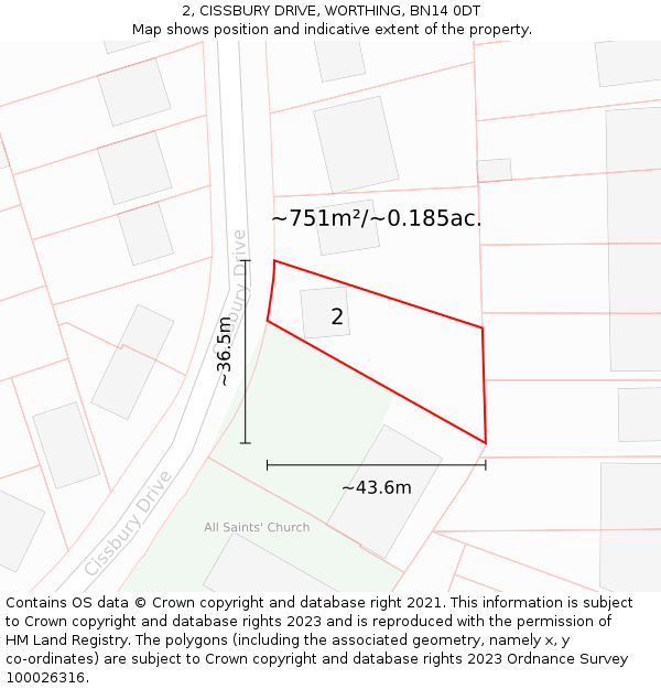 2, CISSBURY DRIVE, WORTHING, BN14 0DT: Plot and title map