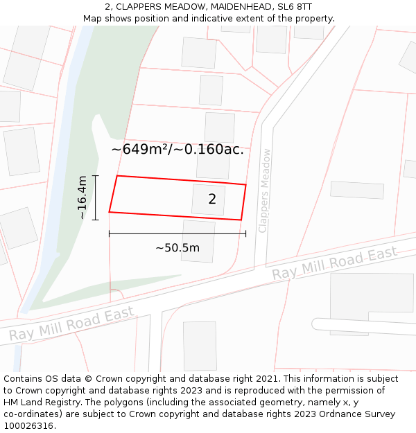 2, CLAPPERS MEADOW, MAIDENHEAD, SL6 8TT: Plot and title map