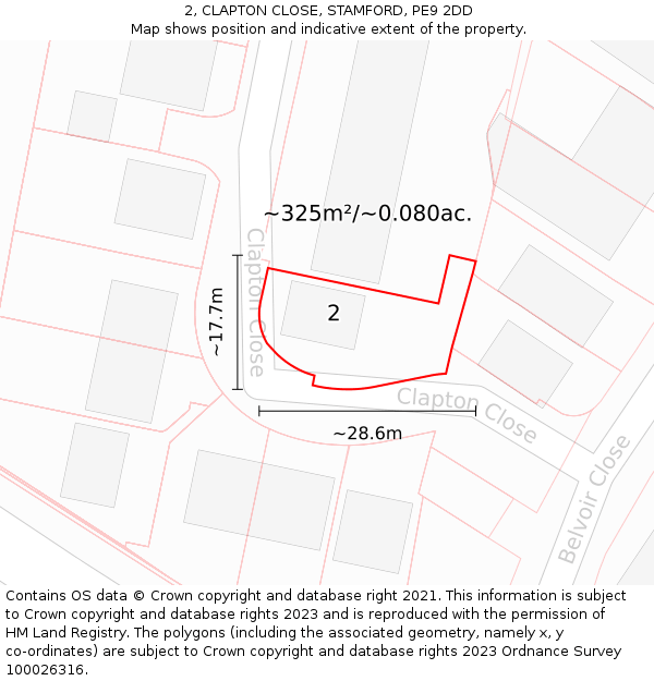 2, CLAPTON CLOSE, STAMFORD, PE9 2DD: Plot and title map