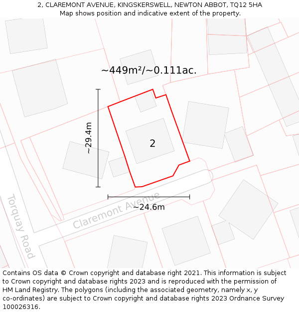 2, CLAREMONT AVENUE, KINGSKERSWELL, NEWTON ABBOT, TQ12 5HA: Plot and title map