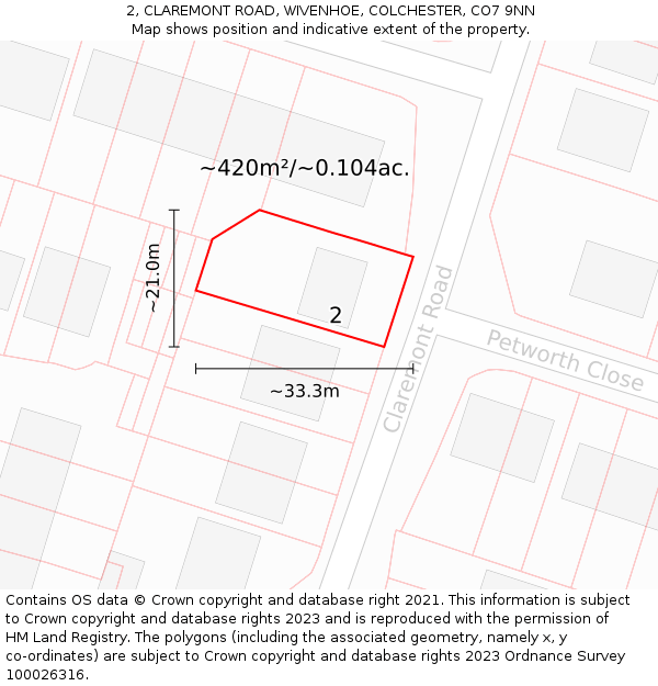 2, CLAREMONT ROAD, WIVENHOE, COLCHESTER, CO7 9NN: Plot and title map