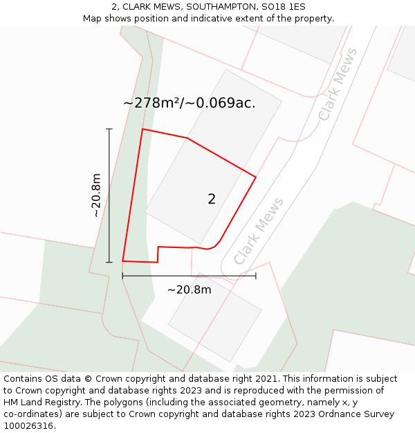 2, CLARK MEWS, SOUTHAMPTON, SO18 1ES: Plot and title map