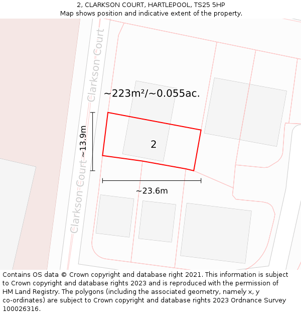 2, CLARKSON COURT, HARTLEPOOL, TS25 5HP: Plot and title map