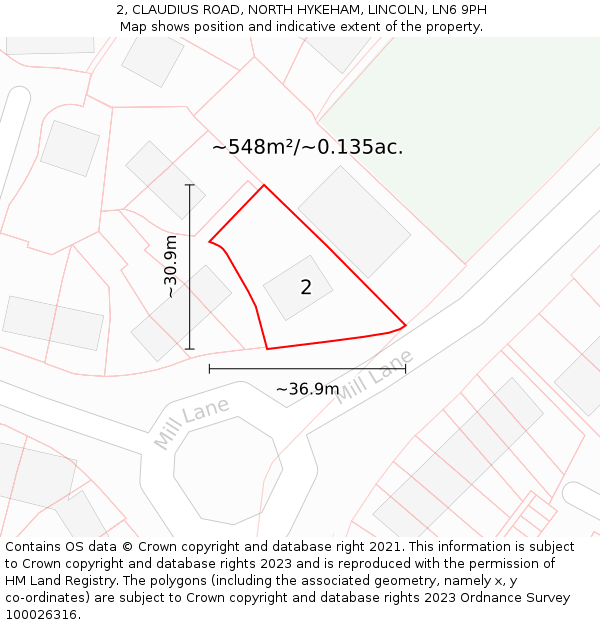 2, CLAUDIUS ROAD, NORTH HYKEHAM, LINCOLN, LN6 9PH: Plot and title map