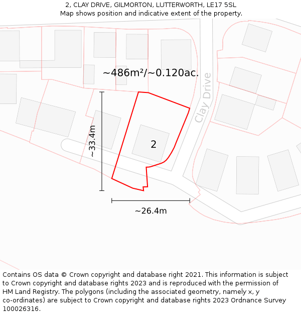2, CLAY DRIVE, GILMORTON, LUTTERWORTH, LE17 5SL: Plot and title map