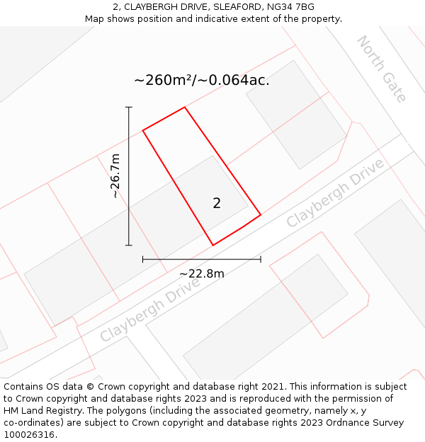 2, CLAYBERGH DRIVE, SLEAFORD, NG34 7BG: Plot and title map