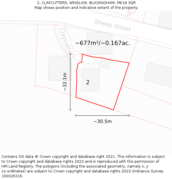 2, CLAYCUTTERS, WINSLOW, BUCKINGHAM, MK18 3QR: Plot and title map