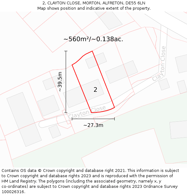 2, CLAYTON CLOSE, MORTON, ALFRETON, DE55 6LN: Plot and title map