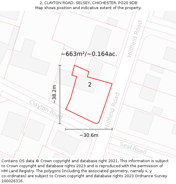 2, CLAYTON ROAD, SELSEY, CHICHESTER, PO20 9DB: Plot and title map