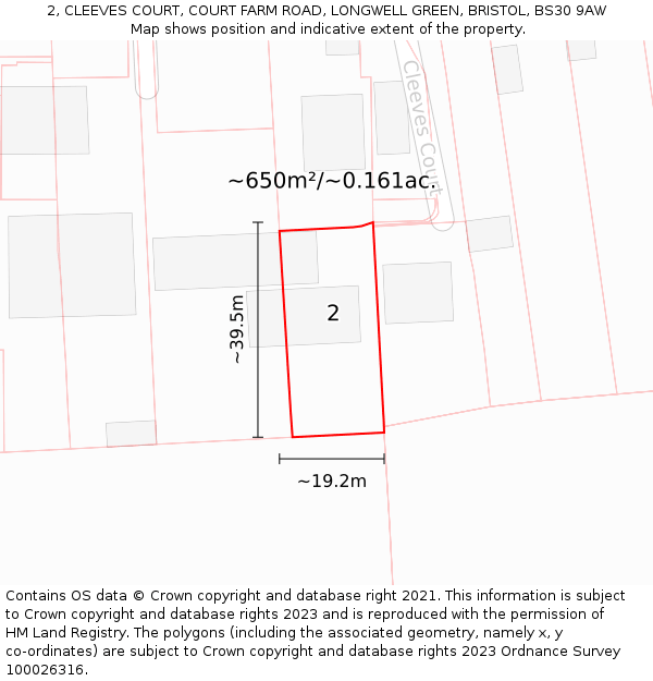 2, CLEEVES COURT, COURT FARM ROAD, LONGWELL GREEN, BRISTOL, BS30 9AW: Plot and title map