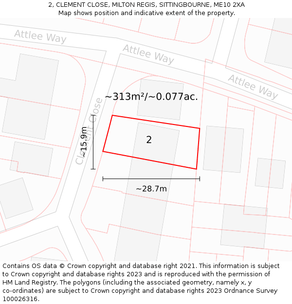 2, CLEMENT CLOSE, MILTON REGIS, SITTINGBOURNE, ME10 2XA: Plot and title map