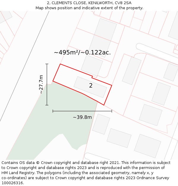 2, CLEMENTS CLOSE, KENILWORTH, CV8 2SA: Plot and title map