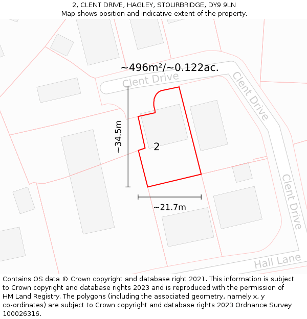 2, CLENT DRIVE, HAGLEY, STOURBRIDGE, DY9 9LN: Plot and title map