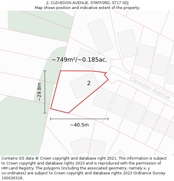 2, CLEVEDON AVENUE, STAFFORD, ST17 0DJ: Plot and title map