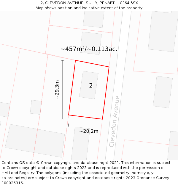 2, CLEVEDON AVENUE, SULLY, PENARTH, CF64 5SX: Plot and title map