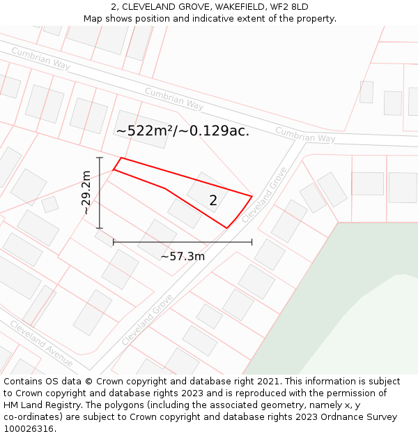 2, CLEVELAND GROVE, WAKEFIELD, WF2 8LD: Plot and title map